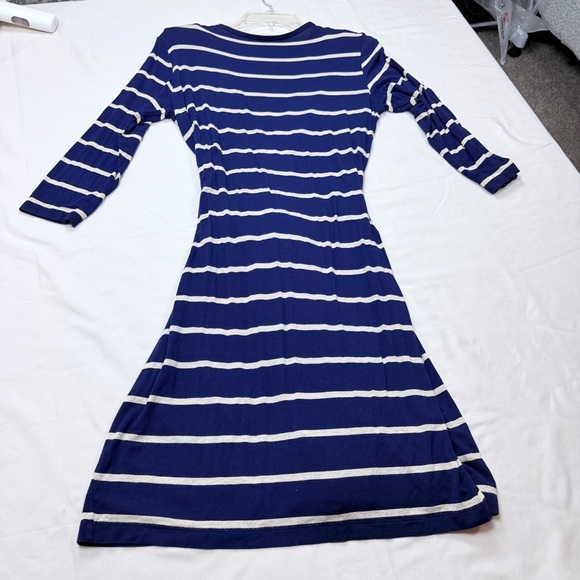 Calvin Klein Navy and White Striped Long Sleeve Wrap Dress - Picture 5 of 8